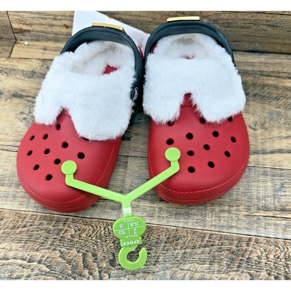 New Crocs Classic Lined Santa Clogs Toddler C9 – Red Faux Fur Holiday Shoes - Picture 4 of 10